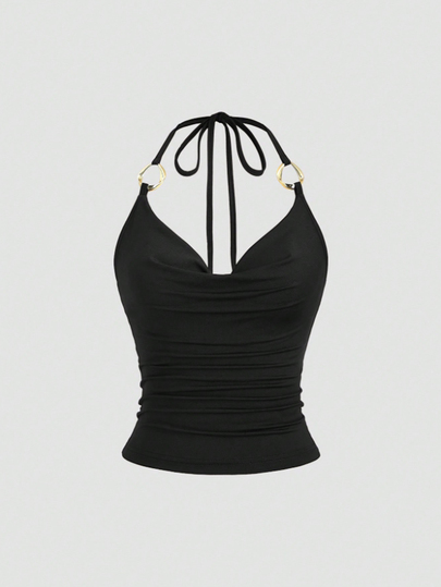 INAWLY Plus Size V-Neck Tie Spaghetti Strap Strap Tank Top Women Summer Outerwear Sexy Waist-Cinching Backless Sleeveless Top