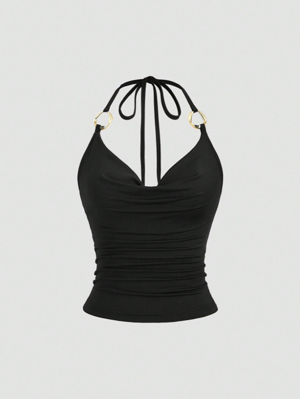 INAWLY Plus Size V-Neck Tie Spaghetti Strap Strap Tank Top Women Summer Outerwear Sexy Waist-Cinching Backless Sleeveless Top