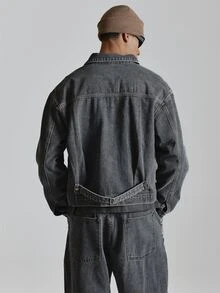 Musero Overszied Back Adjuster Grey Washed Denim Jacket Drop Shoulder Inserted Chest Pockets Co Ord Jacket Only Autum Winter Essentials - Black - View 5