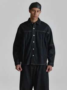 Musero Denim Shirt Pleat Pin - Navy Blue - View 1
