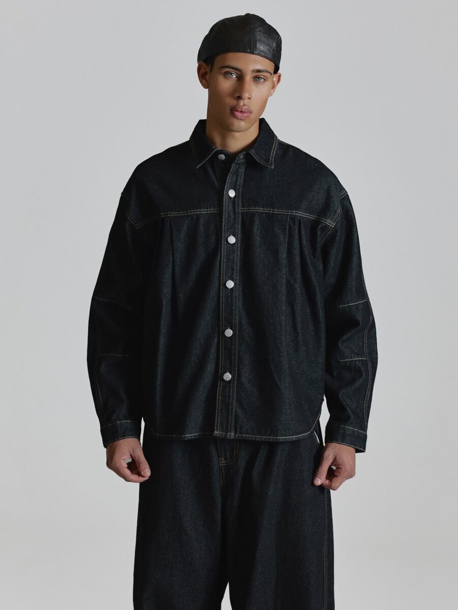 Musero Denim Shirt Pleat Pin - Navy Blue - View 1