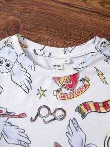 HARRY POTTER X SHEIN Tween Girl All-Over Print Long Sleeve Top And Pants Casual Daily Home Sleepwear Set - Multicolor - View 4