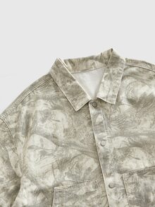 ROMWE MEN Washed Loose Casual Versatile Denim Shirt Plus Size For Men - Beige - View 3