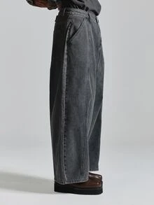 Musero Super Oversized Back Adjuster Grey Washed Denim Jeans Barrel Fit Co Ord Jeans Only Autum Winter Essentials - Black - View 3