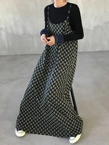 DAZY Women's All-Over Print Casual Versatile Daily Wear Long Strap Dress - Black - View 3