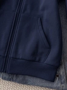 兒童青少年女孩休閒運動灰色小馬刺繡裝飾連帽開襟衛衣 秋冬款 - 藍色 - 查看 5