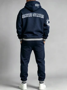 Manfinity Homme Men's Letter Graphic Pullover Hoodie And Jogger Pants 2-Piece Set, Drawstring Tracksuit For Casual Streetwear, Travel And Daily Wear - Multicolor - View 2