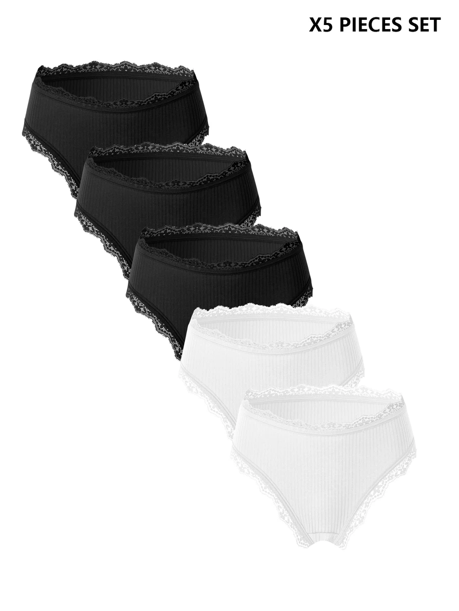 EverLounge 5pcs Black & White Lace Women's Triangle Panties - Multicolor - View 1