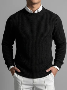 DAZY Sweater Pria Lengan Panjang Ketat Kerah Tinggi Warna Hitam Musim Gugur/Dingin - Hitam - View 6