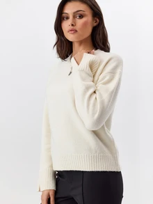 KÆRIA Hus Sculpted Split Cuff Jumper - Soft Touch Knit - Ivory - Elegant, Luxury, Casual, Layering, Modern - White - View 3