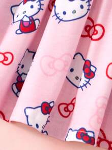 HELLO KITTY AND FRIENDS | SHEIN فستان صيفي كاجوال يومي مطبوع برسومات كرتونية ومكسر للبنات الصغيرات - وردي - مشاهدة 7
