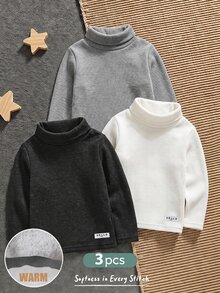 Cozy Pixies 嬰兒男孩嬰兒女孩嬰兒男孩保暖內裡加厚高領長袖T恤針織上衣，秋冬衣物，舒適親膚百搭休閒日常時尚可愛，適合秋冬室內外穿著 - 彩色 - 查看 5