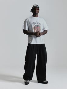 Oversized Drop Shoulder Halloween Graphic Tshirt "MUSERO STUDIOS "Crew Neck Autum Winter Essentials - White - View 3