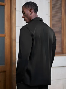 HIMLAND Men's Elegant Button Long Sleeve Jacket And Trousers Suit Set - Black - View 2