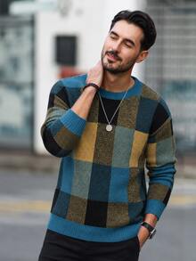 Manfinity Mode Men's Colorblock Casual Versatile Daily Wear Sweater - Gold - View 3