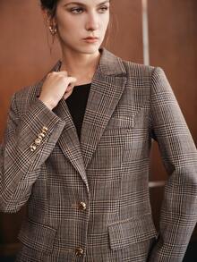 Anewsta Autumn/Winter New Fashion Casual Versatile Retro Plaid Waist-Cinching Blazer With Fitted Metal Button Straight Leg Suit Pants Set - Multicolor - View 3