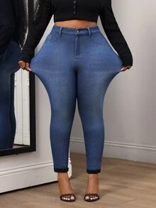 Slaydiva Plus Size Women's High Waist Skinny Casual Versatile Denim Jeans - Dark Wash - View 1
