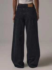 MUSERA 不對稱腰頭 寬鬆版型 中腰直筒牛仔褲 秋冬日常基礎款 - 黑色 - 查看 5