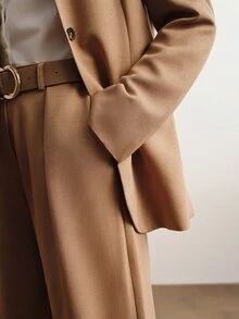 Briarwyn Women Minimalist Linen Blazer & Bermuda Shorts 2 Pieces Set, V Neck Two Button Oversized Suit Matching Outfit - Brown - View 5