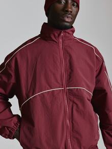 Musero Funnel Neck Nylon Track Jacket Binding Detail Mesh Lined Co Ord Jacket Only Autum Winter Essentials - Burgundy - View 6