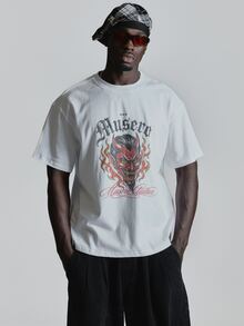 Oversized Drop Shoulder Halloween Graphic Tshirt "MUSERO STUDIOS "Crew Neck Autum Winter Essentials - White - View 1