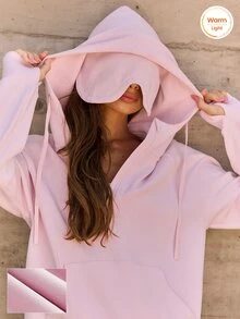 GLOWMODE Masker Mata Oversized Modal Lembut Bertekstur Halus dengan Hoodie Setengah Resleting, Tudung yang Dapat Diatur & Kantong Jala Tersembunyi, Pakaian Kasual Sehari-hari - Berwarna merah muda - View 1