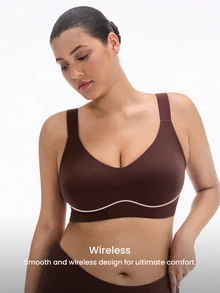 LUVLETTE Plus Chocolate Wireless Full Coverage Seamless Side Support Lounge Bra Bralette Bra No Show Underwear Workout Sports Sticky Basic SizeFreedom Bra - Chocolate Brown - View 2