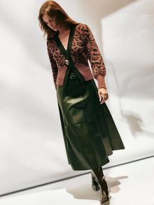 SHEIN Women's Leopard Print Metal Single Button Long Sleeve Knit Cardigan - Multicolor - View 3