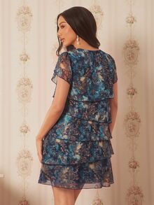 Amorya 深青色紋理圓領短袖洋裝 嘉年華服裝 女款 2026夏季服飾 優雅浪漫休閒派對雞尾酒會穿搭 - 彩色 - 查看 2