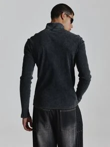 Musero Muscle Fit Funnel Neck Ribbed Zip Through Top Autum Winter Essentials - Black - View 5