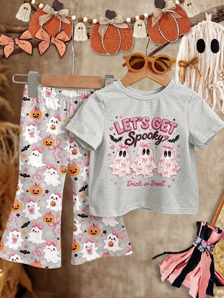 Baby Girl Casual Minimalist Short Sleeve Round Neck Long Pants Set, Suitable For Spring And Summer - Multicolor - View 8