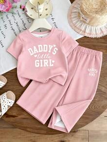 Baby Girls T-Shirt Set Casual Letter Print Suitable For All Seasons - White - View 3