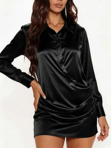 Maweii Plus Size Women Solid Color Casual Daily Summer Travel Dress Fall - Black - View 5