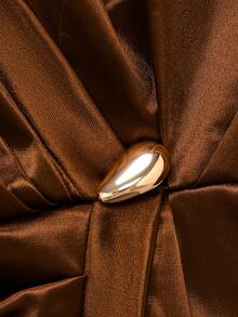 SHEIN LUNE Fall Clothes FOR WomenWomen's Metal Buckle Satin & Lace Patchwork Blouse - Brown - View 7