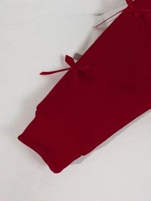 SHEIN Sparklyn Áo khoác cardigan có mũ kéo khóa trang trí nơ màu trơn phong cách thường ngày cho bé gái tuổi teen, mùa thu tựu trường - Đỏ - Xem 7