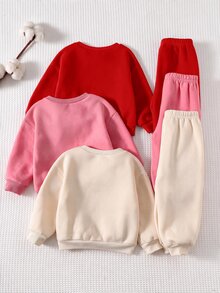 Cozy Pixies 女童小女孩圖案軟綿圓領長袖套頭運動衫＋彈性長褲 6件套，百搭舒適，適合秋冬 - 彩色 - 查看 2