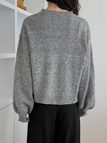 DAZY Women's Bow Pattern Casual Daily Wear Long Sleeve Sweater - Dark Grey - View 5
