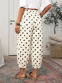 SHEIN CURVE+ Plus Size Women's Polka Dot Casual Versatile Everyday Jeans - Black and White - View 2