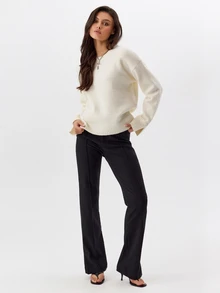 KÆRIA Hus Sculpted Split Cuff Jumper - Soft Touch Knit - Ivory - Elegant, Luxury, Casual, Layering, Modern - White - View 4