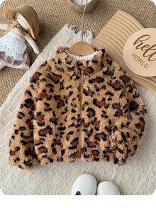 SHEIN 女嬰可愛百搭休閒毛絨碎花長袖冬季外套 - 卡其色 - 查看 3