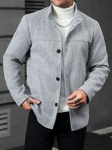 Manfinity CasualCool 男士灰色經典百搭商務通勤休閒居家舒適秋冬大衣 - 灰色 - 查看 1