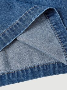 Women's Round Neck Casual Daily Denim Jacket - Blue - View 7