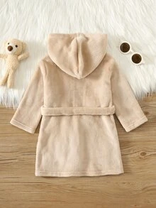 SHEIN Baby Boy Autumn/Winter Cute Embroidered Hooded Robe Loungewear - Apricot - View 2