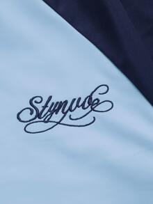 STYNVO 男士字母刺繡對比色插肩袖圓領休閒T恤 - 藍色 - 查看 4