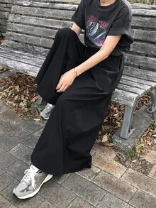 DAZY Celana Panjang Wanita Polos dengan Saku, Kasual, dan Potongan Lebar untuk Sehari-hari - Hitam - View 2