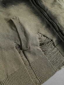 ROMWE MEN Men's Casual Zip-Up Hooded Cardigan, Versatile For Daily Wear And Travel - Army Green - View 7
