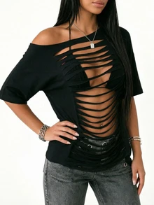 Zyxie Plus Size Women's Top With Distressed Design, Suitable For Date And Party Wear - Black - View 5