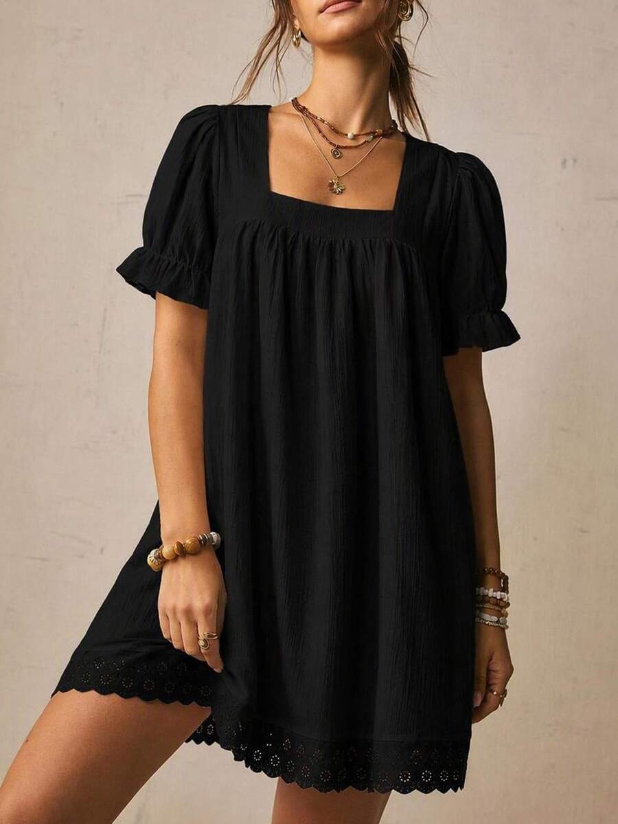 Freevana Women's Vintage Casual Romantic Bohemian Dress - Black - View 1