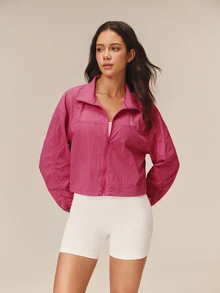 OutZeal Women Sports Jacket Casual Gym Workout Stand Collar Zip Up Cropped Jacket - Hot Pink - View 9