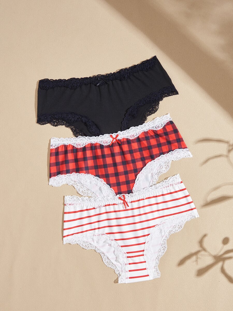 Lullawish Women's Plaid Lace Triangle Panties 3-Pack - Multicolor - View 1